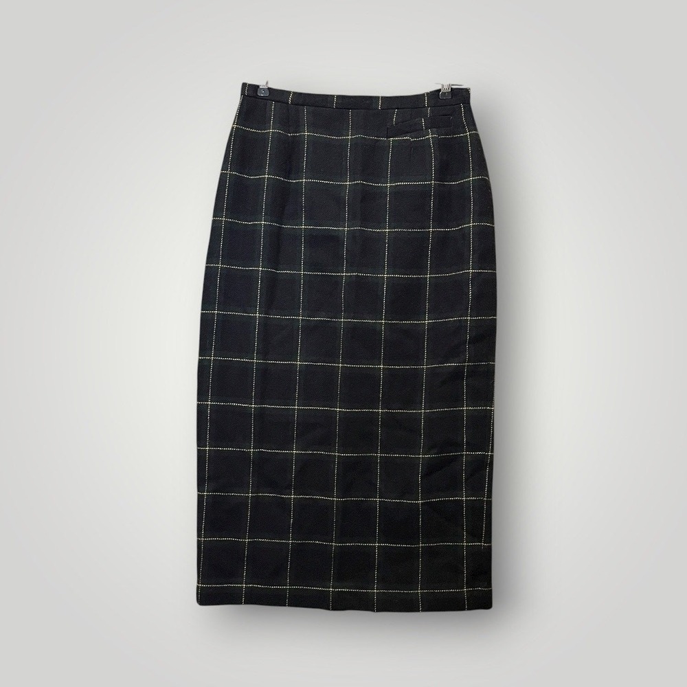 Harve Benard Sport Pencil Skirt Women 10 Black Yellow Plaid Wool Midi Vintage